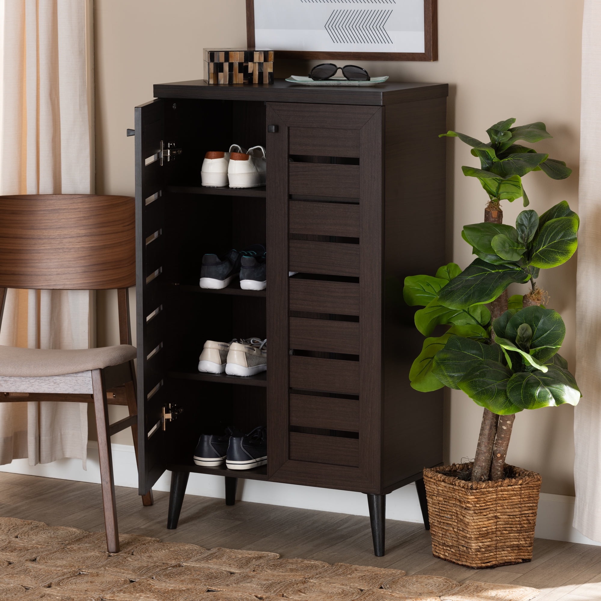 Dark wood on sale shoe cabinet