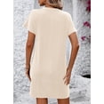 thumbnail image 4 of TEMOFON Women Shirts Dress Fashion Summer Shift Dresses Crew Neck Short Sleeve Dress Trendy Solid Offwhite Stripe Sexy Dresses for Women Size 2XL, 4 of 5