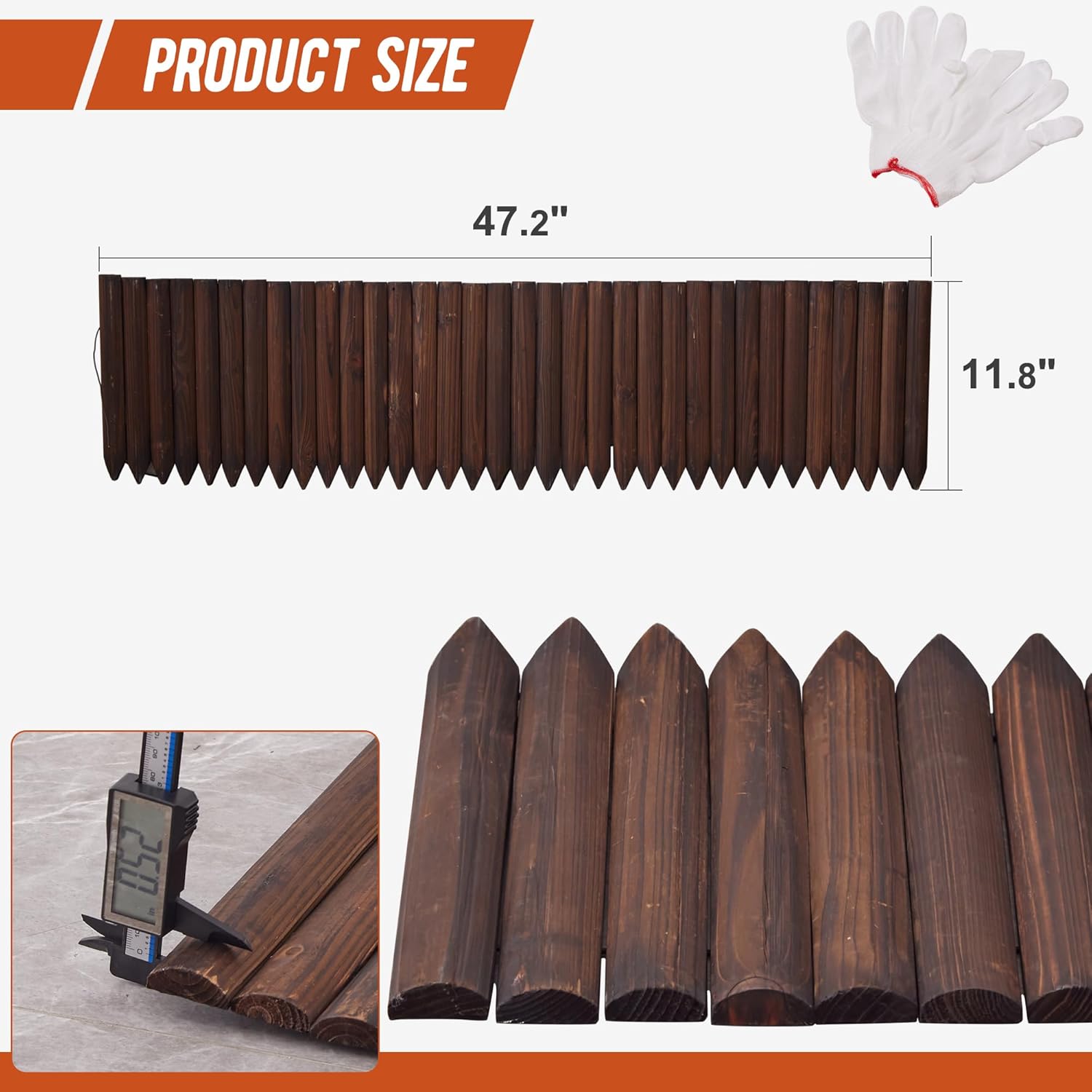 Decorative Wood Garden Edging Border Fence for Yard, , Path, Flower Bed, 11.8" H,2pcs