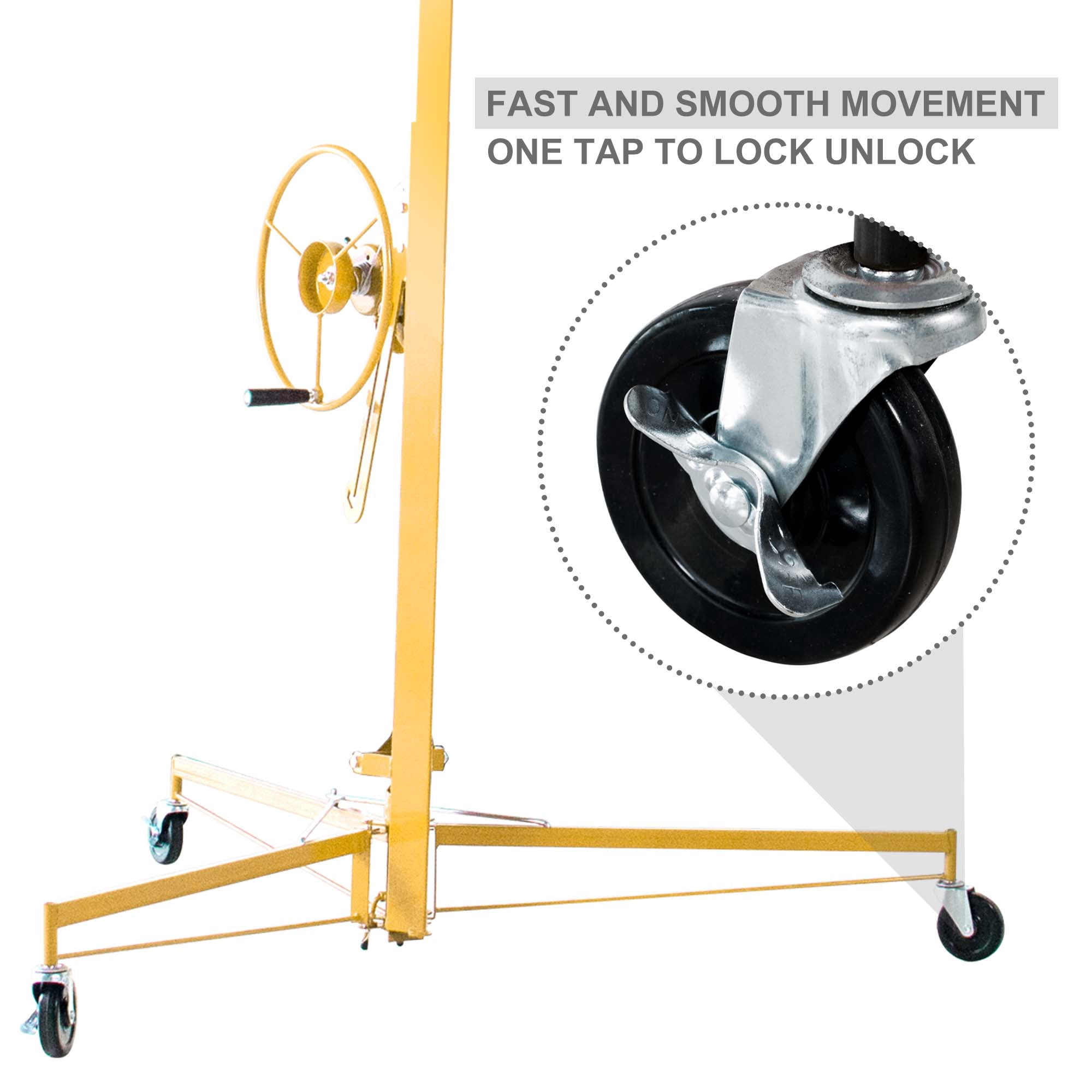 Aukfa 11ft Drywall Lift Rolling Panel Lifter Jack Rolling Caster Wheel Drywall Lift - Yellow