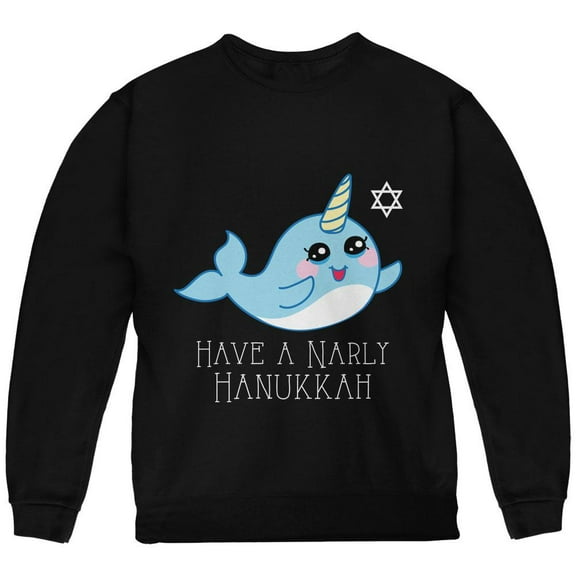 Narwhal Have a Narly Gnarly Hanukkah Youth Sweatshirt Black YMD