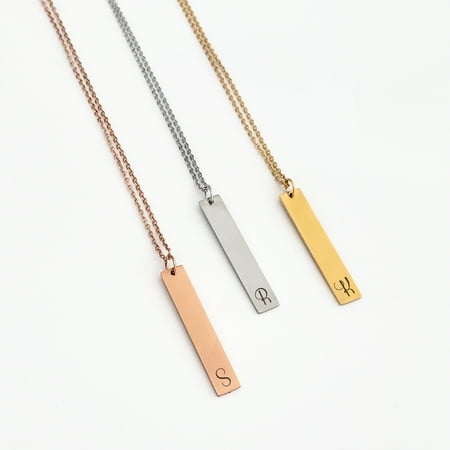 Anavia Personalized Initial Name Necklace Gift for Her Silver Stainless Steel Women's Vertical Bar Pendant Gift for Fiancee Mom Girlfriend Name Necklace Free Jewelry Box Ships Next Day
