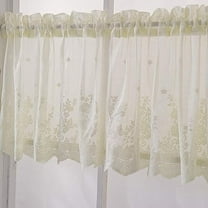 Nvzi Lace Sheer Kitchen Cafe Curtain Valance Floral Embroidered Rod Pocket Short Curtain for Small Window 1 Piece (51" x 16", Beige)
