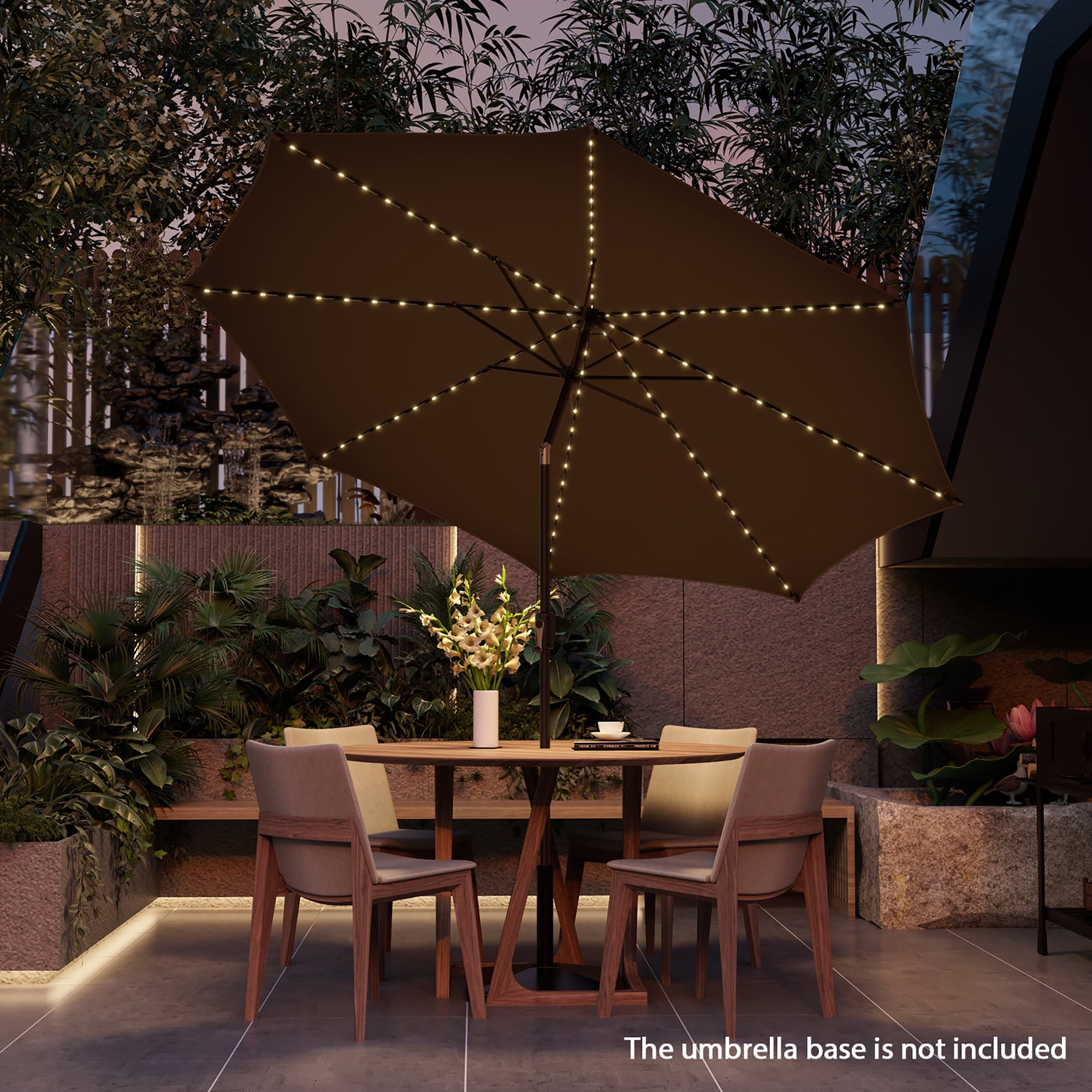 Gymax 10FT Solar Patio Umbrella 112 LED Lighted Umbrella Outdoor Table Market Umbrella Coffee