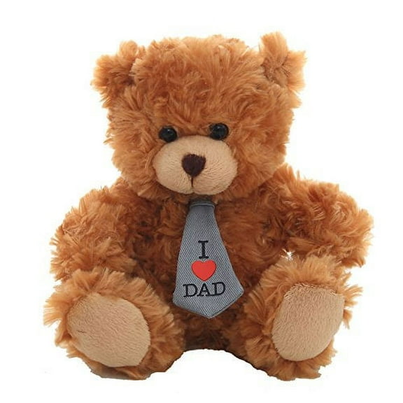 Plushland Adorably Bear Mocha Brown, Plush Stuffed Animal Toy - Wearing Tie with Message On I Love DAD, for Kids and Superb Gift for on Father?s Birthday