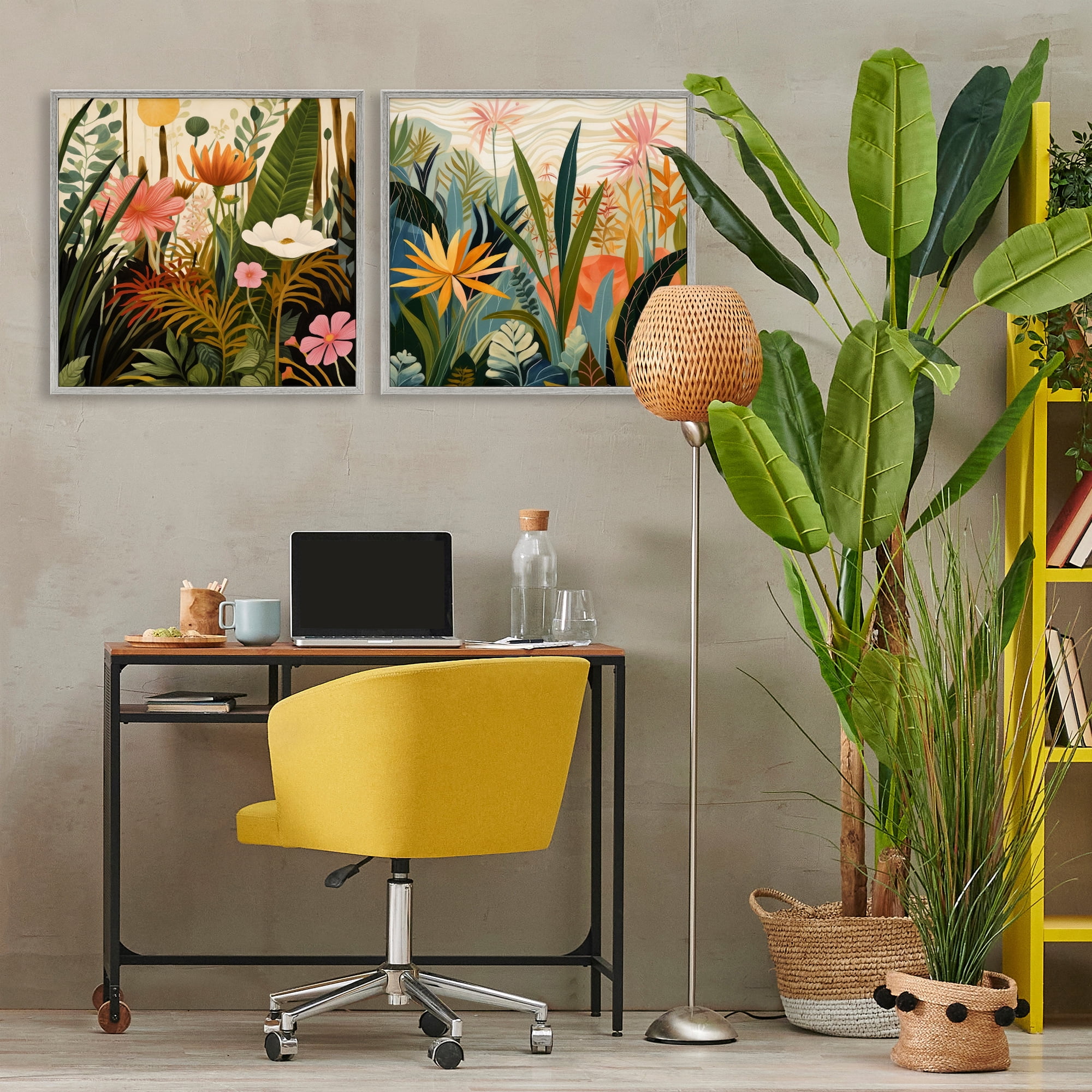 Stupell Industries Botanical Embrace Blooms 2 Piece Gray Framed Giclee Art Set, design by Lazar Studio