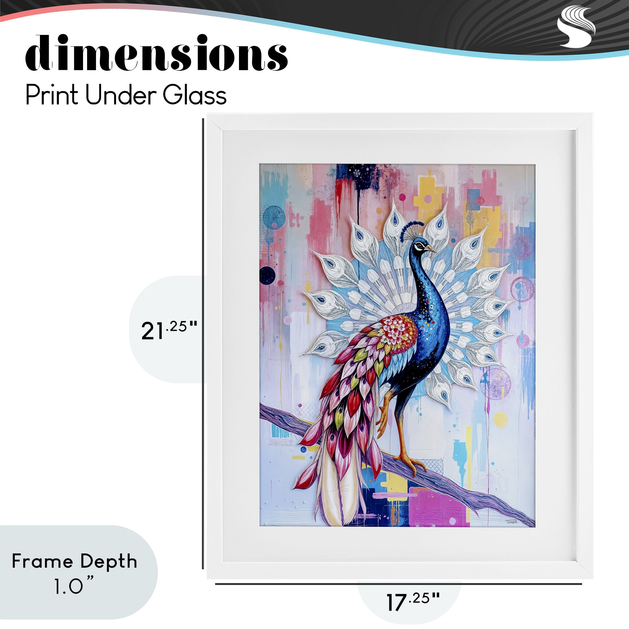 Stupell Industries Radiant Peacock on Branch White Framed Print Under Glass, design by Tabz Jones