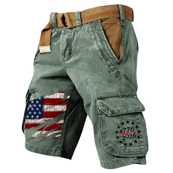 GrmtClth American Flag Print Cargo Shorts for Men Patriotic 4th Of July Summer Short Relaxed Fit Multi-Pocket Short Pants Comfy Outdoor Trousers Army Green M