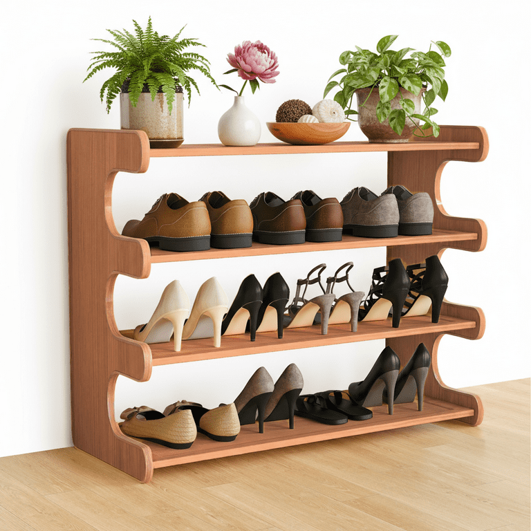 Mehoom Bamboo Shoe Rack Organizer, Tier, Holds 16 Pairs, Brown