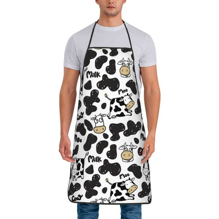 

Apron for Men Women Edgy Cartoon Cute Cow Black White Waterproof Chef Kitchen Baking Apron with Long Ties Aprons for Cooking Baking and Gardening Kitchen Collection