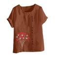 thumbnail image 4 of TKLPEHG Casual Tops for Women Crew Neck Button Roll Sleeve T-shirt Short Sleeve T Shirts Loose Fitted Fashion Print Tshirt Comfy Soft Summer Womens Clothes (Coffee,XL), 4 of 4