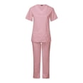 thumbnail image 4 of BiZtdJrK Scrub 2 Piece Outfits for Women Short Sleeve V Neck Scrubs Tops and Pants Sets Stretch Nursing Uniform with Pockets Birthday Gift Pink M, 4 of 8