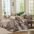 thumbnail image 3 of MooMee 100% Washed Cotton Duvet Cover Set Cal-King Linen Like Textured Breathable Lightweight 3-Piece (Mauve Brown, 104"x98"), 3 of 7