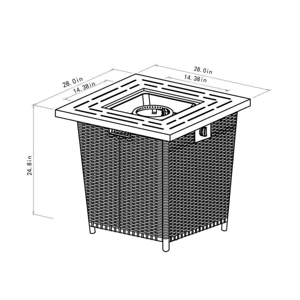 Spaco 28" Square Propane Gas Fire Pit Table, 50000 BTU Steel Fire Pit, Fire Pit Table for Patio, Backyard, Brown