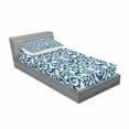 thumbnail image 3 of Abstract Bedding Set with Sheet & Covers, Ornamental Floral Pattern Antique Damask Flowers Curvy Repeating Tile Design, Printed Bedroom Decor 2 Shams, 4 Sizes, Blue White, by Ambesonne, 3 of 3
