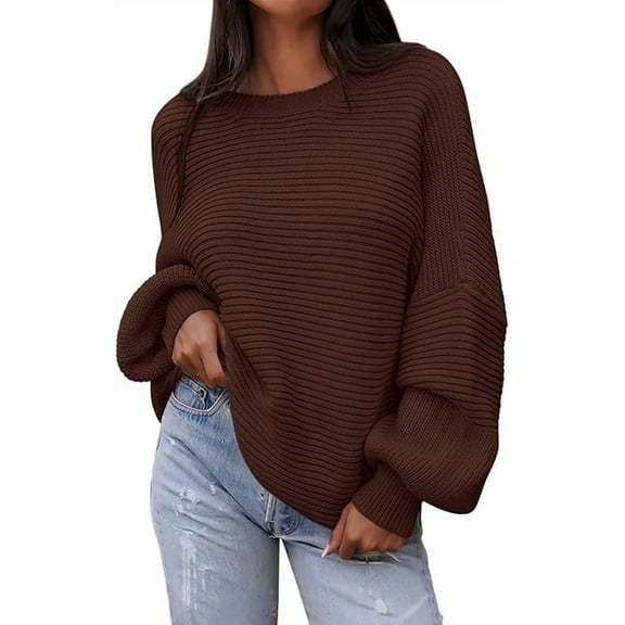PRETTYGARDEN Womens Sweaters Fall Lantern Long Sleeve Oversized Sweater Casual Crewneck Chunky Knit Ribbed Pullover Tops
