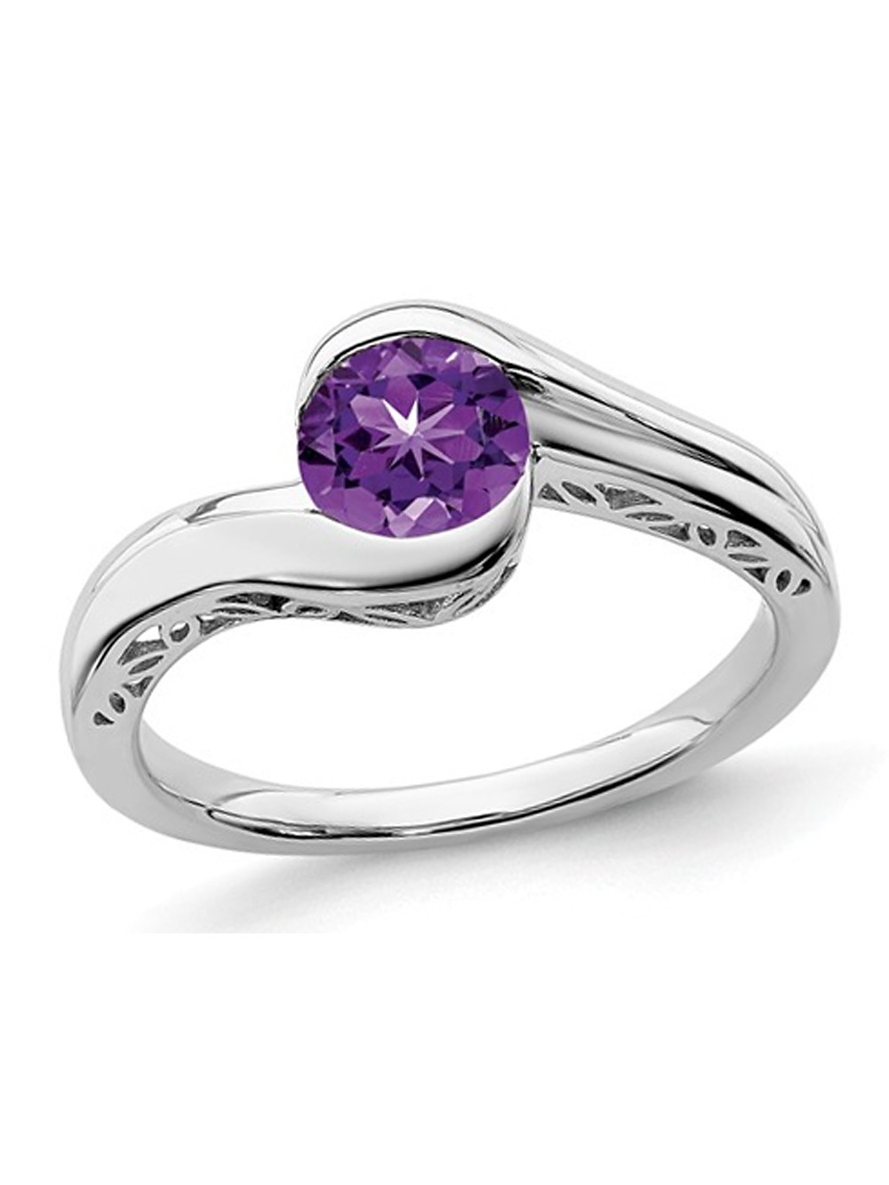 Gem And Harmony 2/3 Carat (ctw) Solitaire Amethyst Ring in 10K White