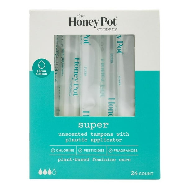 The Honey Pot Menstrual Tampons, Super with Applicator 24 Count Natural