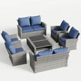 thumbnail image 6 of ELPOSUN 8 Piece Outdoor Sectional Conversation Sets , Wicker Patio Furniture Set，Gray PE Rattan Patio Sofa Set for Balcony, Porch, Backyard, Khaki, 6 of 7