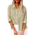 thumbnail image 4 of XIAOCHA Womens Solid Long Sleeve Shirt Collared Button Pocket Daily Casual Tops, 4 of 4