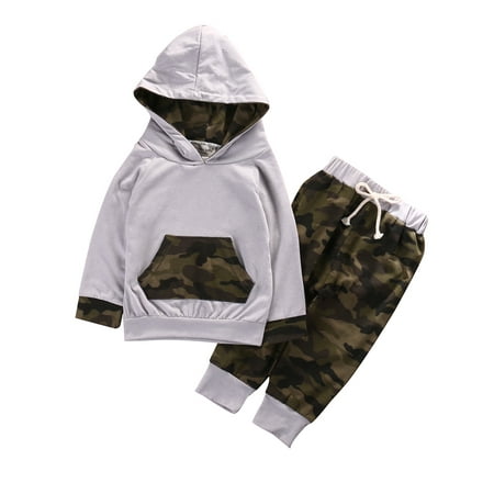 

XIAXAIXU Newborn Baby Boys Girls Clothes Long Sleeve Hoodie Tops Sweatsuit+ Camouflage Pants Outfits Set Grey 18-24m