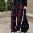 thumbnail image 7 of Ahdbta Women's Elastic Waist Pants Lounge Trendy Plaid Print Baggy Sweatpants Fleece Lined Warm Thickened Trousers with Pockets, 7 of 7