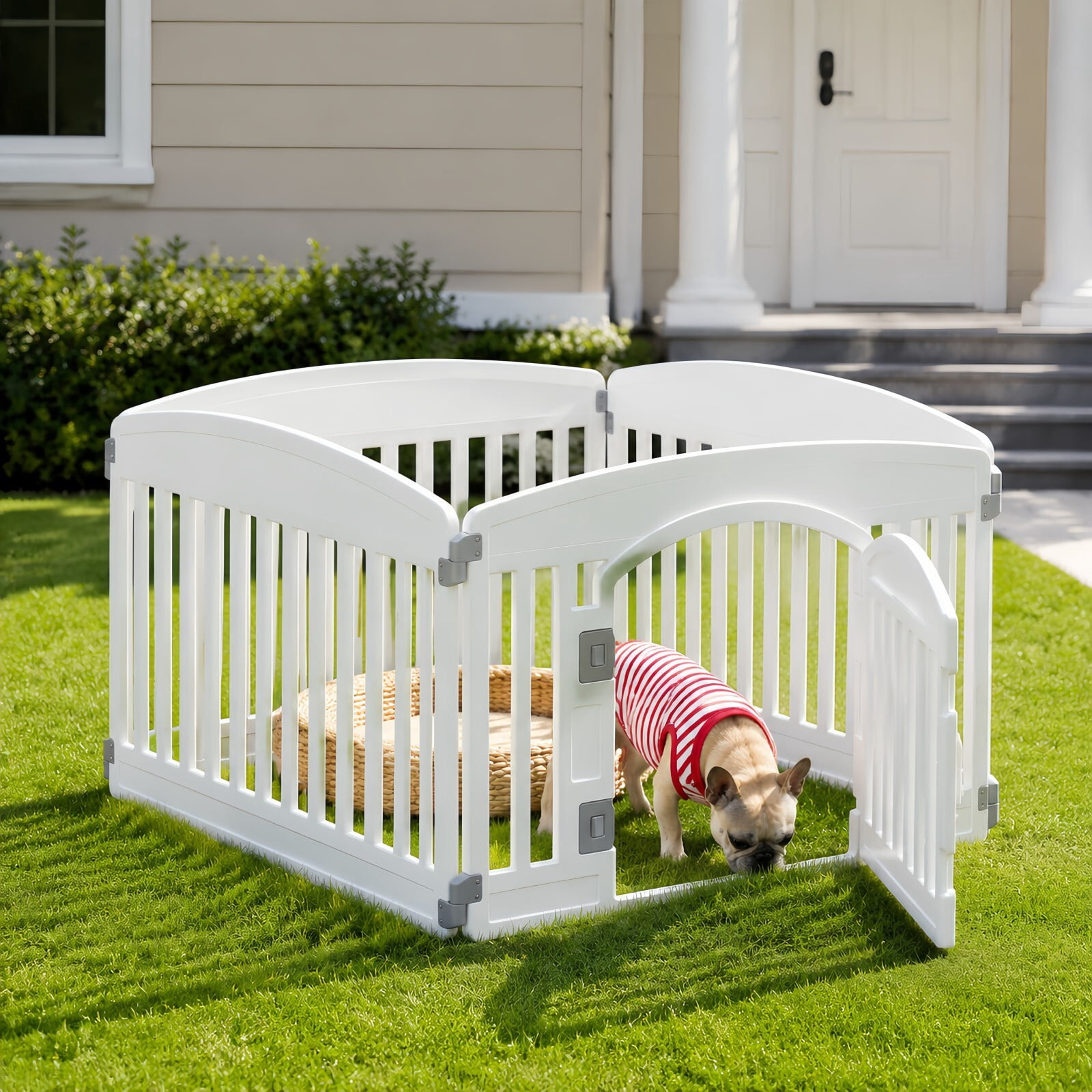 Kelno Dog Playpen 4 Panels Pet Fence with Safety Lock Non Slip Bottom, White