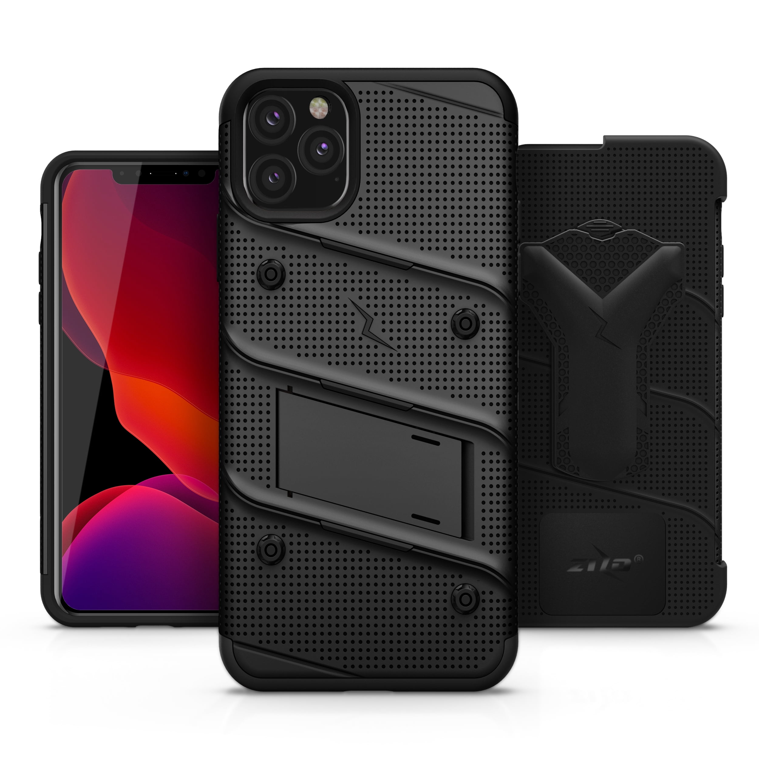 ZIZO BOLT Series iPhone 11 Pro Case - Heavy-duty Military-grade Drop Protection w/ Kickstand Included Belt Clip Holster Tempered Glass Lanyard - Black