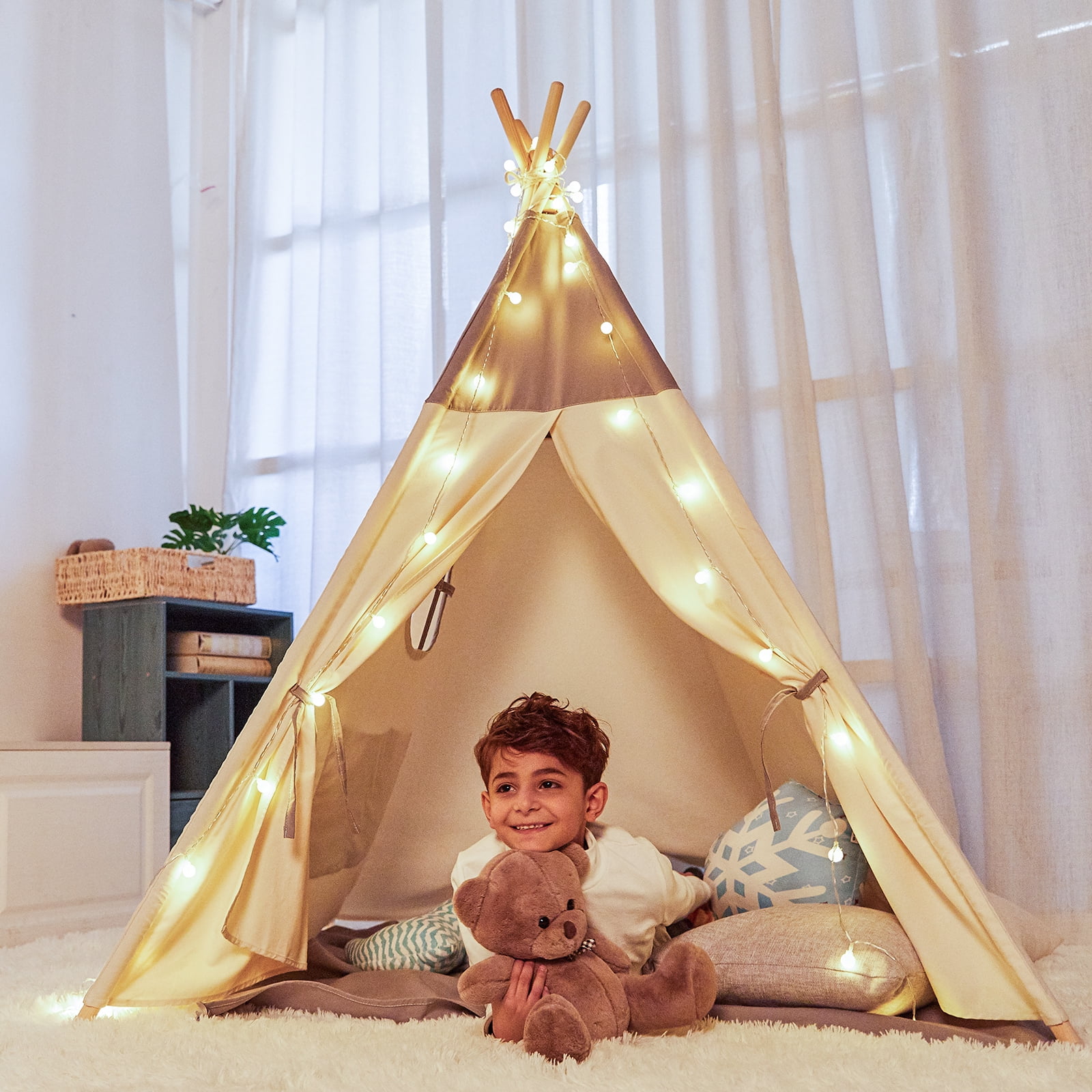 Kids Play Teepee with LightsChildren's Gift For Holiday Season Grey Stripe 