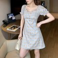 thumbnail image 2 of Dress, Square Neck Sweet Women A Line Plaid Skirt for Dating, 2 of 8