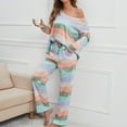 thumbnail image 4 of Loungewear 2 Pieces Outfits Color Block Long Sleeve Tops Pullover Wide Leg Pants Soft Pajamas Sets PJs Sleepwear, 4 of 7