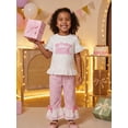 thumbnail image 4 of BemeyourBBs Toddler Baby Girl Birthday Outfit 1 2 3 4 5 Years Old Birthday Summer Clothes Baby Girls Ruffled Short Sleeve Crew Neck Letters T-shirt with Plaid Flare Pants Set, 4 of 9