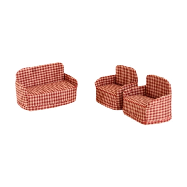 3x Sofá en miniatura para casa de muñecas, escala 1/12, muebles para sala de estar de casa de muñecas Rojo