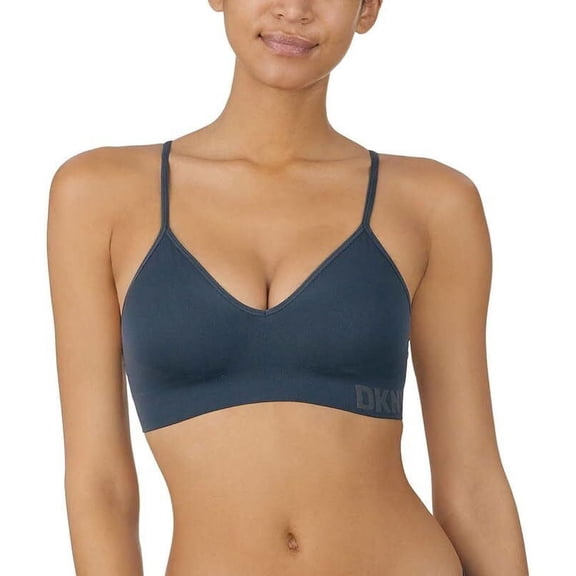 DKNY Ladies 2-Pack Seamless Bra with Adjustable Straps, Blue Ink/Aluminum Medium