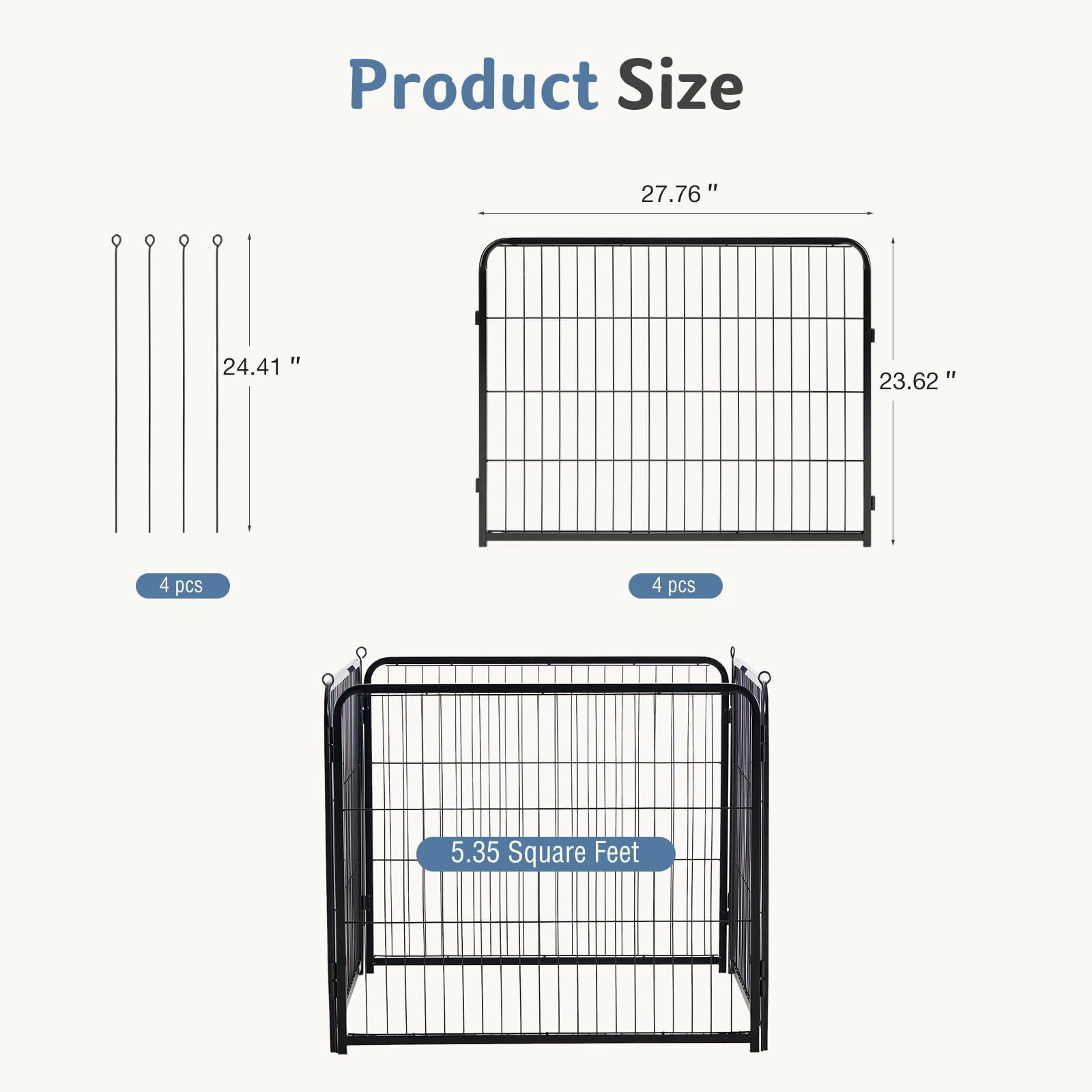 Dog Playpen Indoor  Metal 24 Inch 4 Panels Foldable Pet Fence With Door Outdoor Small Medium Large Puppy Portable Exercise Play Pen For Rv Camping Trips Yard