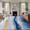 thumbnail image 2 of Marble Texture Large Area Rugs 5x8 ft Abstract Gradient Ocean Blue Gold Waves Washable Rug Non Slip Indoor Carpet Absorbent Floor Mat for Living Room Bedroom Dining Room, 2 of 9