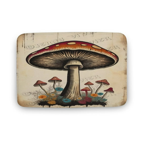 Boho Style Mushroom Print Bath Rug, Coral Velvet, 16"x24", Ultra Soft and Non-Slip Bathroom Rugs for Bathroom, Shower, and Tub
