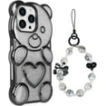 thumbnail image 3 of Compatible with iPhone 15 Pro Max Bling Case Cute Bear Shape Clear Case Detachable Gradient Glitter Paper with Beaded Bracelet Chain for Women Girls Soft TPU Electroplated Phone Cover, Black, 3 of 12