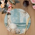 thumbnail image 3 of Coastal Nautical Round 13 Inch Placemats Set of 4, Summer Beach Wave Starfish Shell HeatResistant Non Slip Place Mats for Dining Table, Wipeable Braided Kitchen Table Mats for Housewarming, 3 of 9