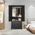 thumbnail image 3 of Metal Armoire Wardrobe Closet, 71 "Tall Clothing Storage Cabinet with Hanging Rods and 2 Drawers, Household Closet Organizers with Adjustable Shelves for Home Office or Gym (Armoire-Black), 3 of 7