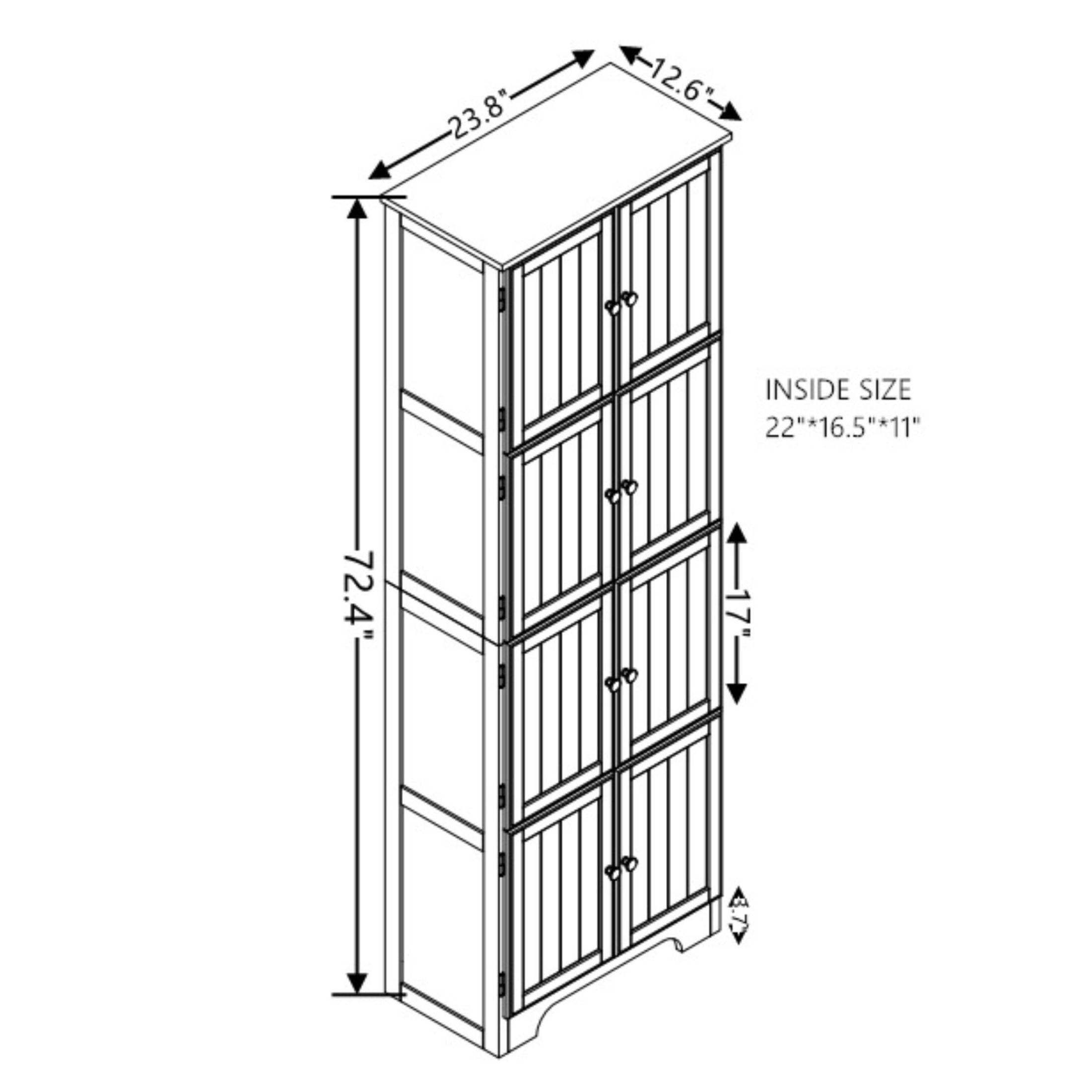 Noble House Vandal 72.4" Tall Storage Cabinet, 8-Door Freestanding Pantry Bookshelf with Shelves, Kitchen, Oak