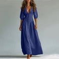 thumbnail image 3 of YuXingFu Sundresses for Women Maxi Short Sleeve Plus Size Womens Dress V-Neck for Wedding Long Casual Summer Blue M, 3 of 8