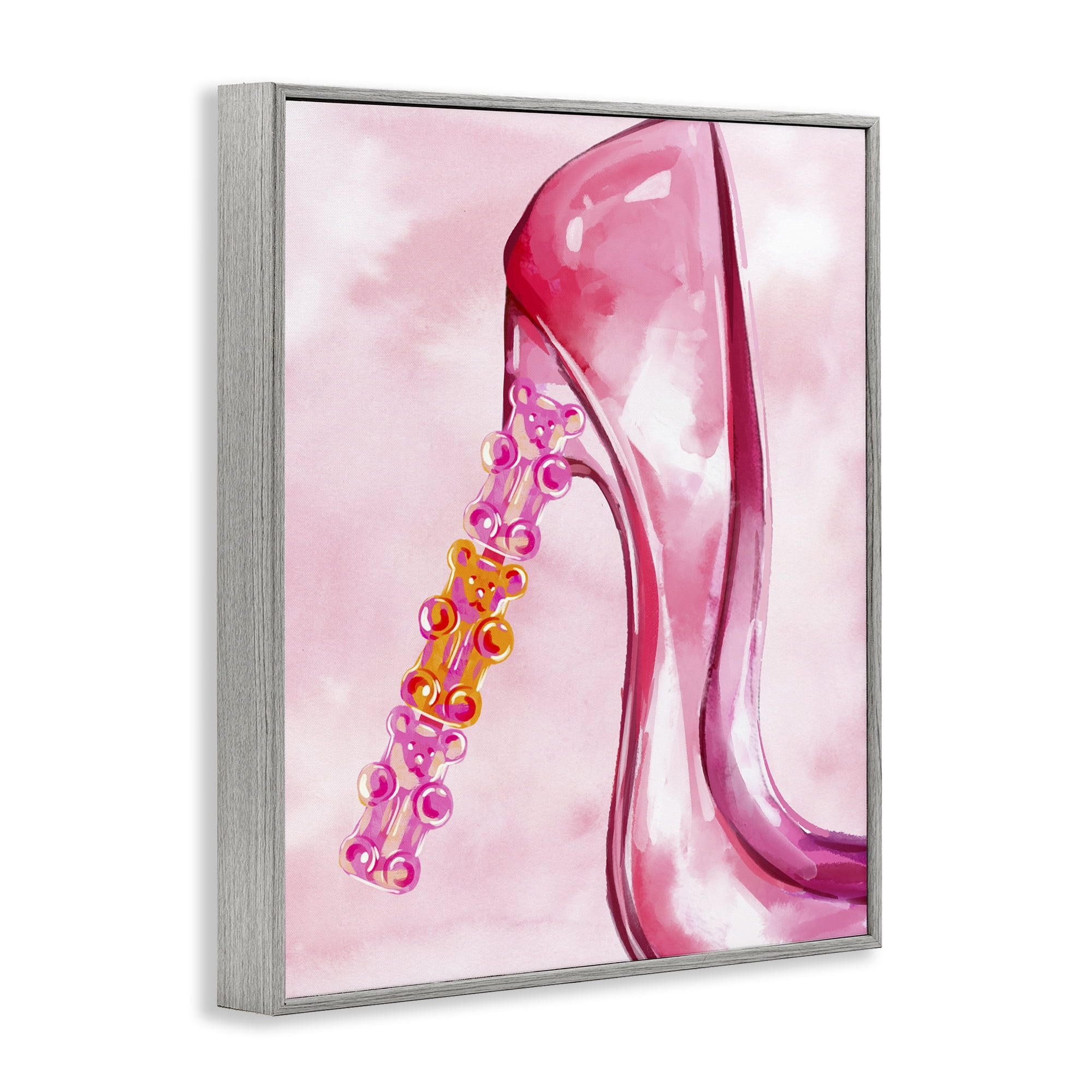 Stupell Industries Candy Bear Heel Beauty & Fashion Painting Gray Framed Art Print Wall Art, 11 x 14