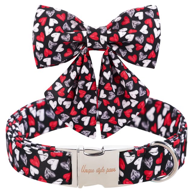 Collar para perro de estilo único con patas para el Día de San Valentín, negro y rojo
