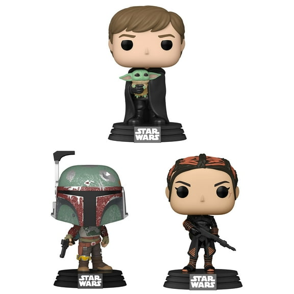 Funko POP! Star Wars Mandalorian Collectors Set - Marshal, Fennec Shand and Luke with Child Bobbleheads (3.75")