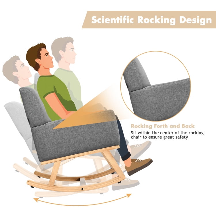 Finihen Rocking Chair, Upholstered Rocking Chair with and Solid Wood Base, Office Rocking Armchair, Comfortable Rocker for Living Room, Bedroom, Study Room, Gray Finihen Rocking Chair, Upholstered Rocking Chair with and Solid Wood Base, Office Rocking Armchair, Comfortable Rocker for Living Room, Bedroom, Study Room, Gray