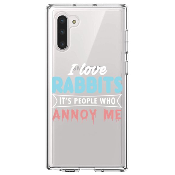 DistinctInk Clear Shockproof Hybrid Case for Samsung Galaxy Note 10 (6.3" Screen) - TPU Bumper Acrylic Back Tempered Glass Screen Protector - Love Rabbits - People Annoy Me