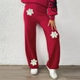 thumbnail image 4 of Womens Embroidery Floral Sweater Pants Casual Loose High Waisted Boho Straight Leg Knit Comfy Beach Lounge Pants, 4 of 6