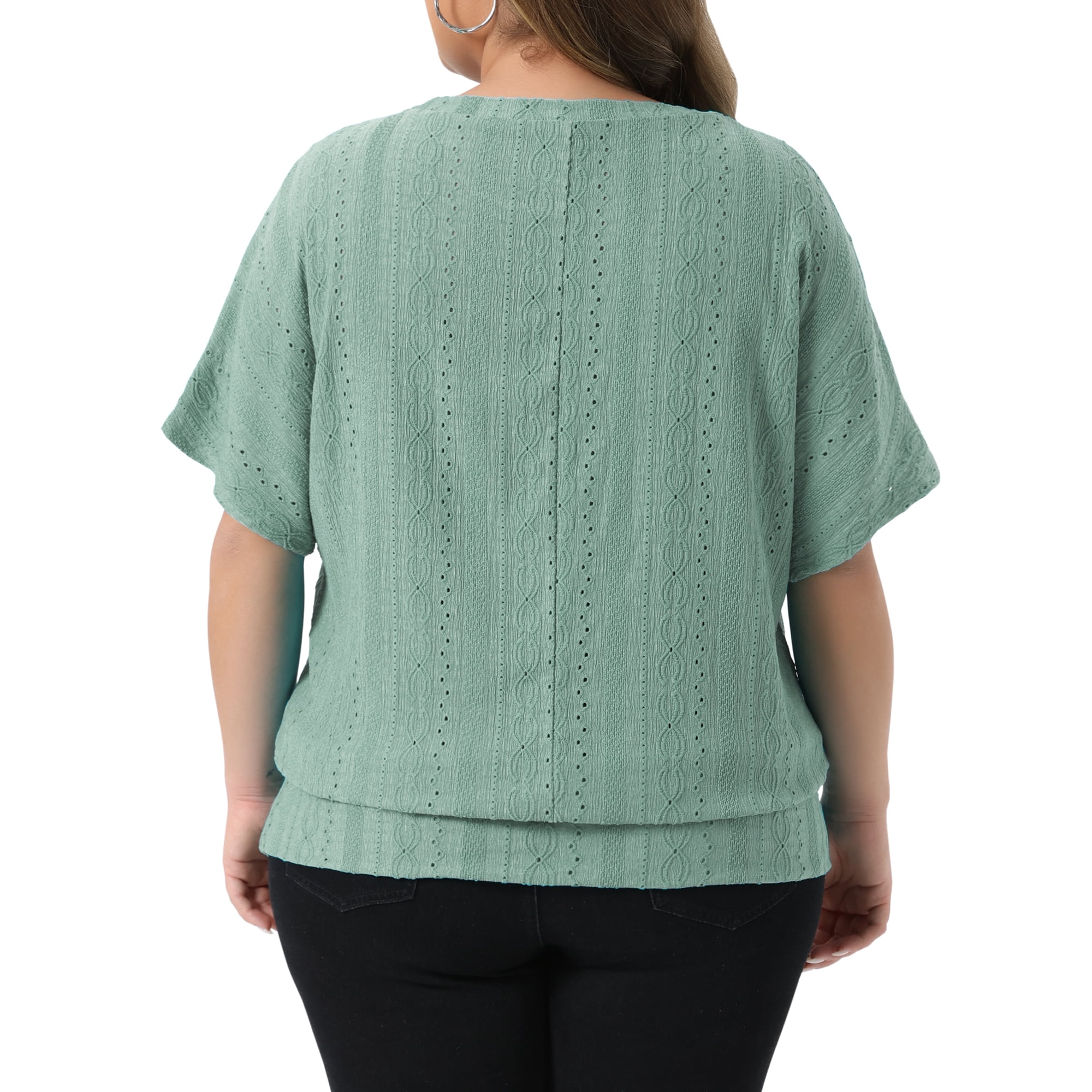 DARING DIVA Women's Plus Crew Neck Hollow Short Sleeve T Shirt 1X Green