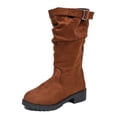 thumbnail image 7 of Kids Girls Buckle Decor Knee High Boots, Ruched Long Shaft Non Slip Low Heel Footwear, Stylish Casual Boots for Fall Winter 13.5 Little Kids, 7 of 7